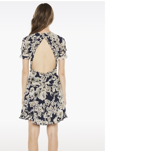 Floral Navy Dress with Open Back - Picture 1 of 13
